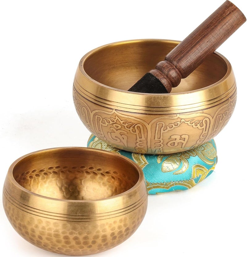 Relaehih 2-Pack Tibetan Singing Bowls Set - 100% Handmade in Nepal, Sound Bowl Meditation Set for Yoga, Chakra Healing, Meditation Gifts, Unique Gifts for Women (Blue, 3.15 + 4 inch) - Image 1